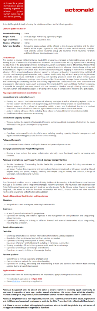 ActionAid Bangladesh (AAB) Job Circular 2024